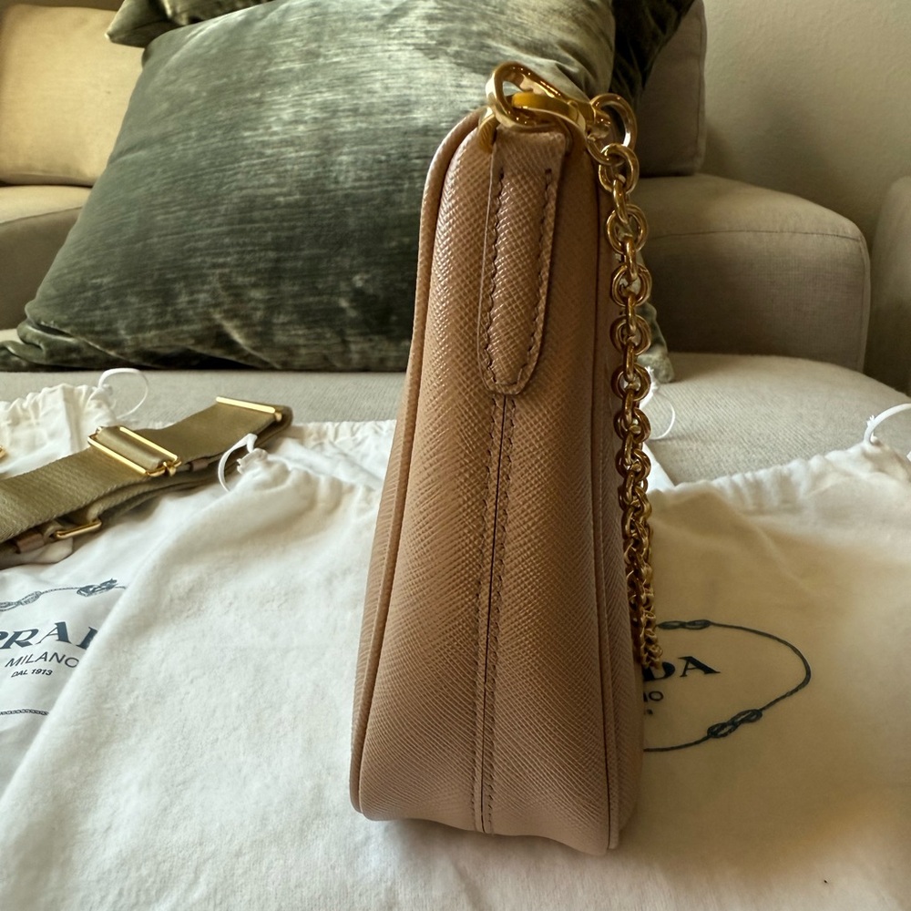 Prada Taupe Saffiano Leather Chain Shoulder Bag with Gold Hardware - Picture 4 of 13